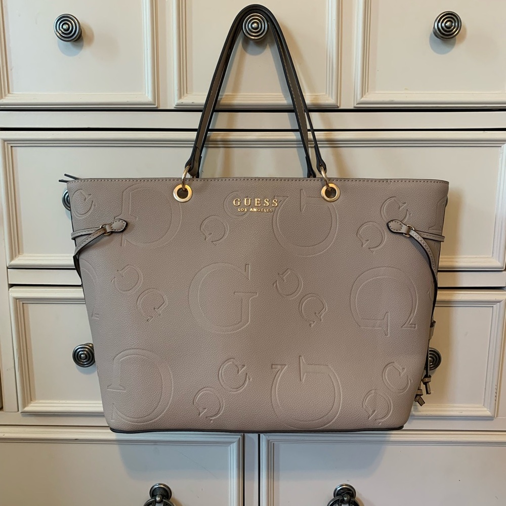 NWT GUESS Melrose Ave Taupe Debossed Women's Handbag Tote
